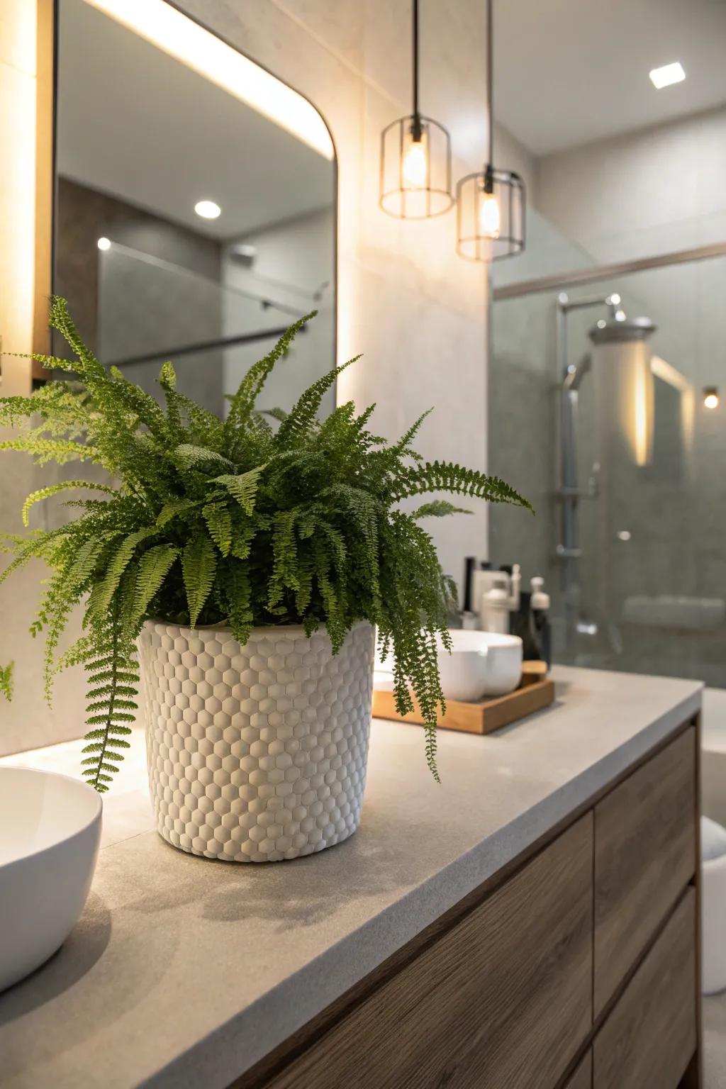 Rabbit Foot Ferns are perfect for beginners in bathroom gardening.