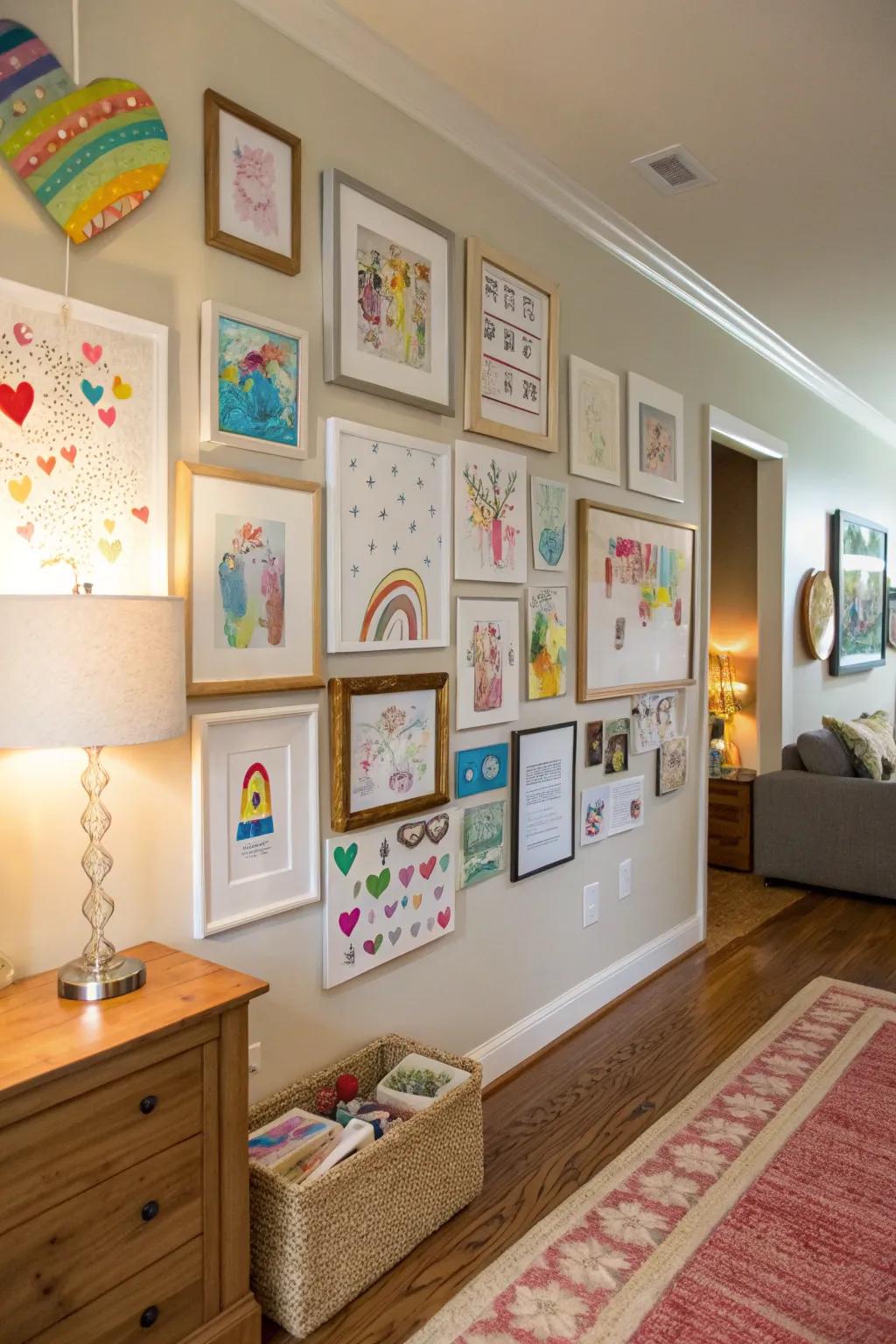 Children's art seamlessly blended into a home's decor.