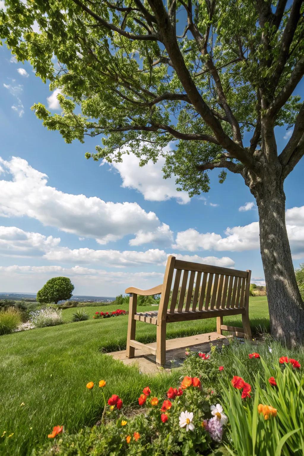 Enjoy your garden in comfort with an outdoor wooden bench.