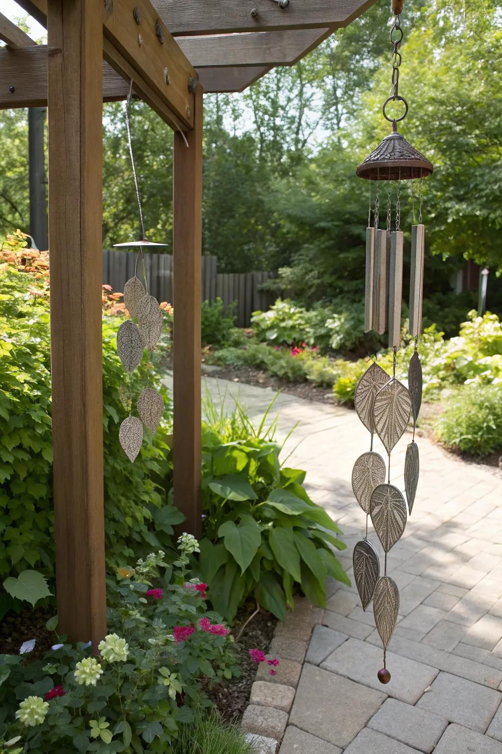 Leaf-design wind chimes that bring serene sounds.