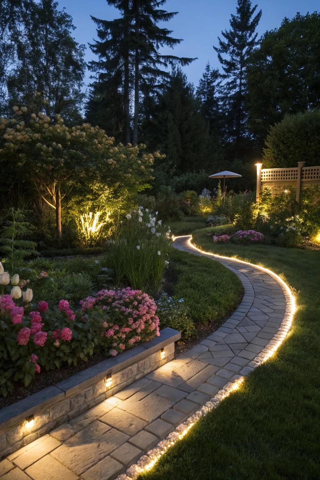 Enhance your garden's charm with well-placed LED lighting.