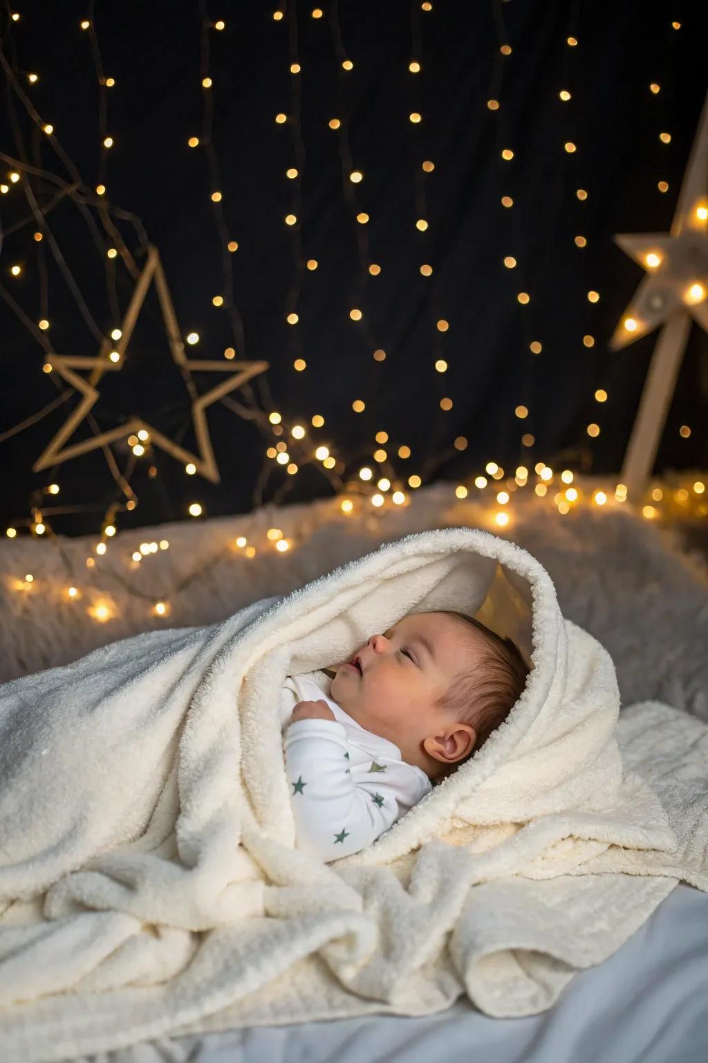 A peaceful starry night scene for a cozy newborn photo.