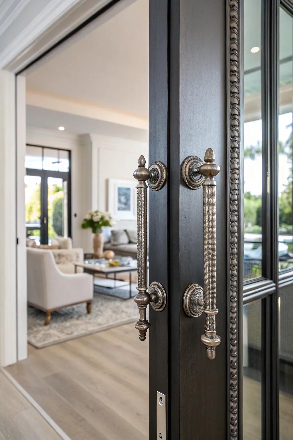 Pewter door handles add unique flair to any room.