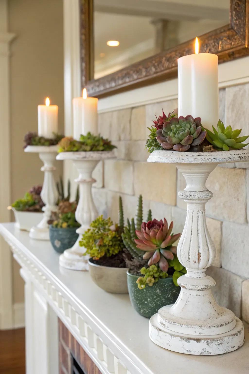 Candle holder planters offer a sophisticated touch to decor.