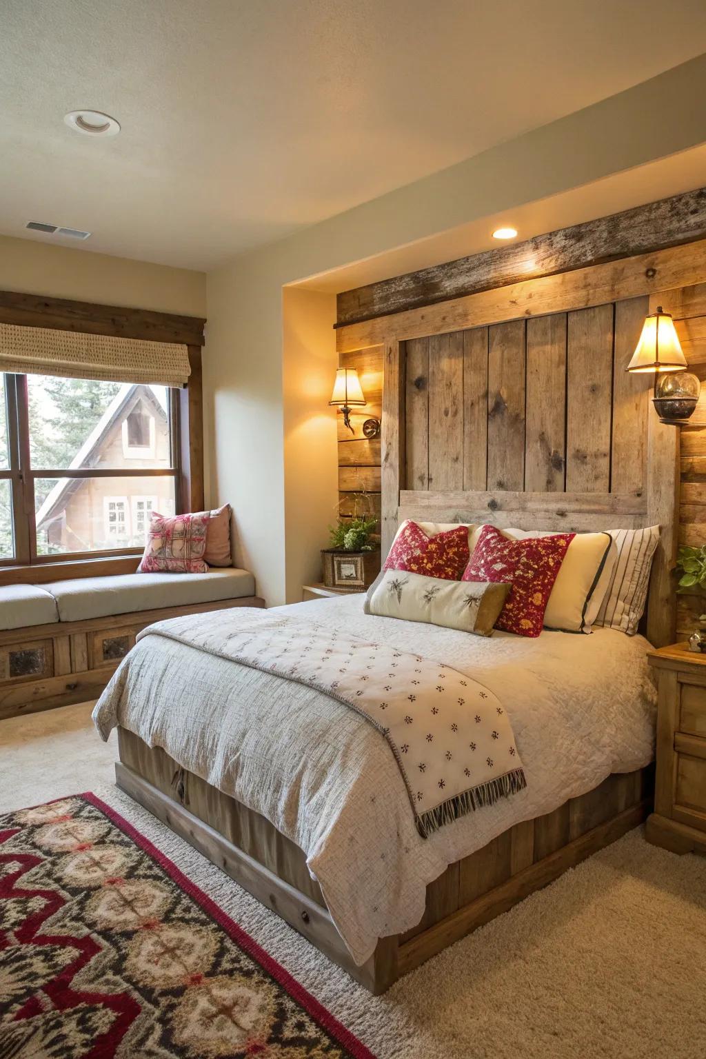 Add charm to your bedroom with a reclaimed wood headboard.