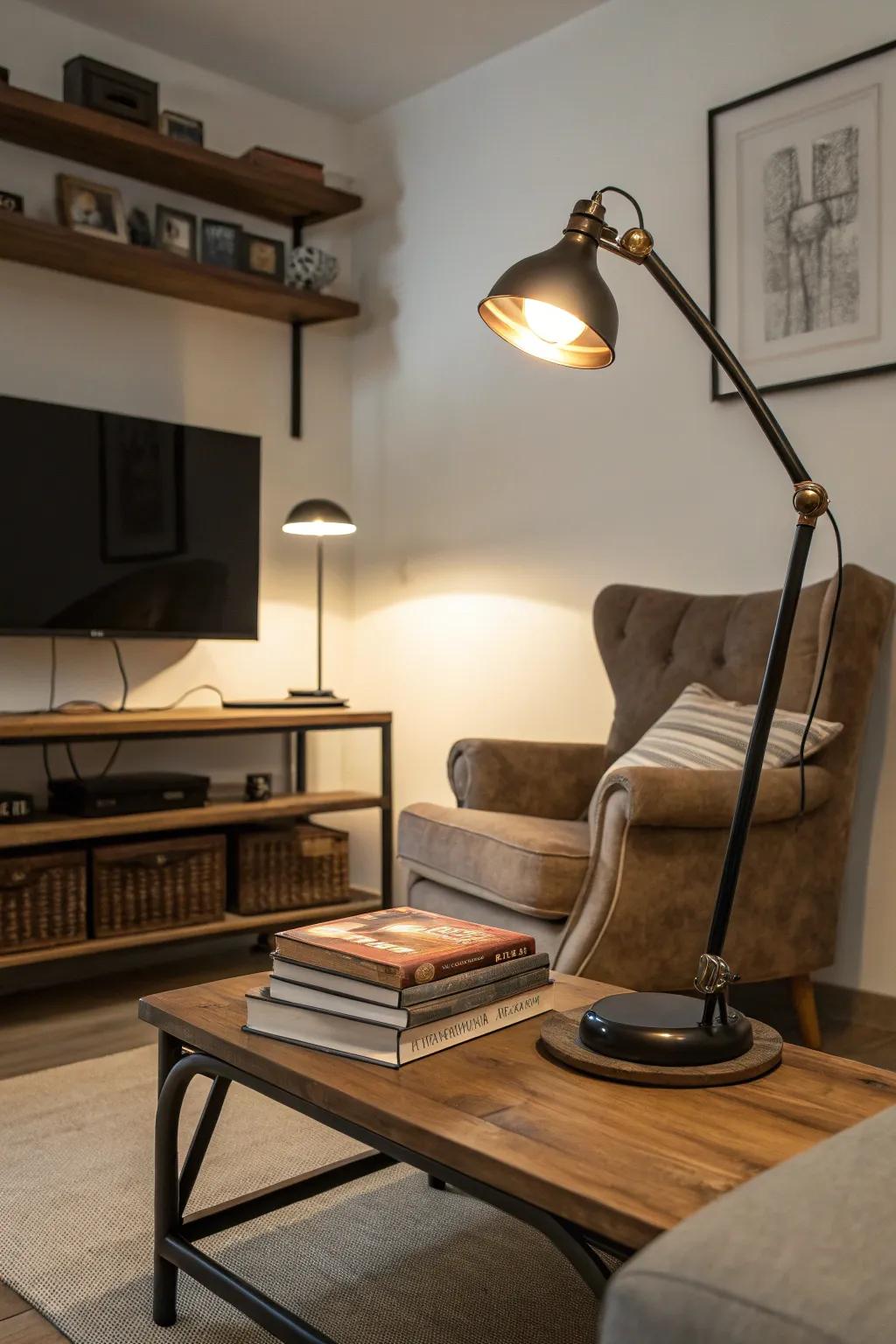 A reading lamp enhances functionality in your man cave.