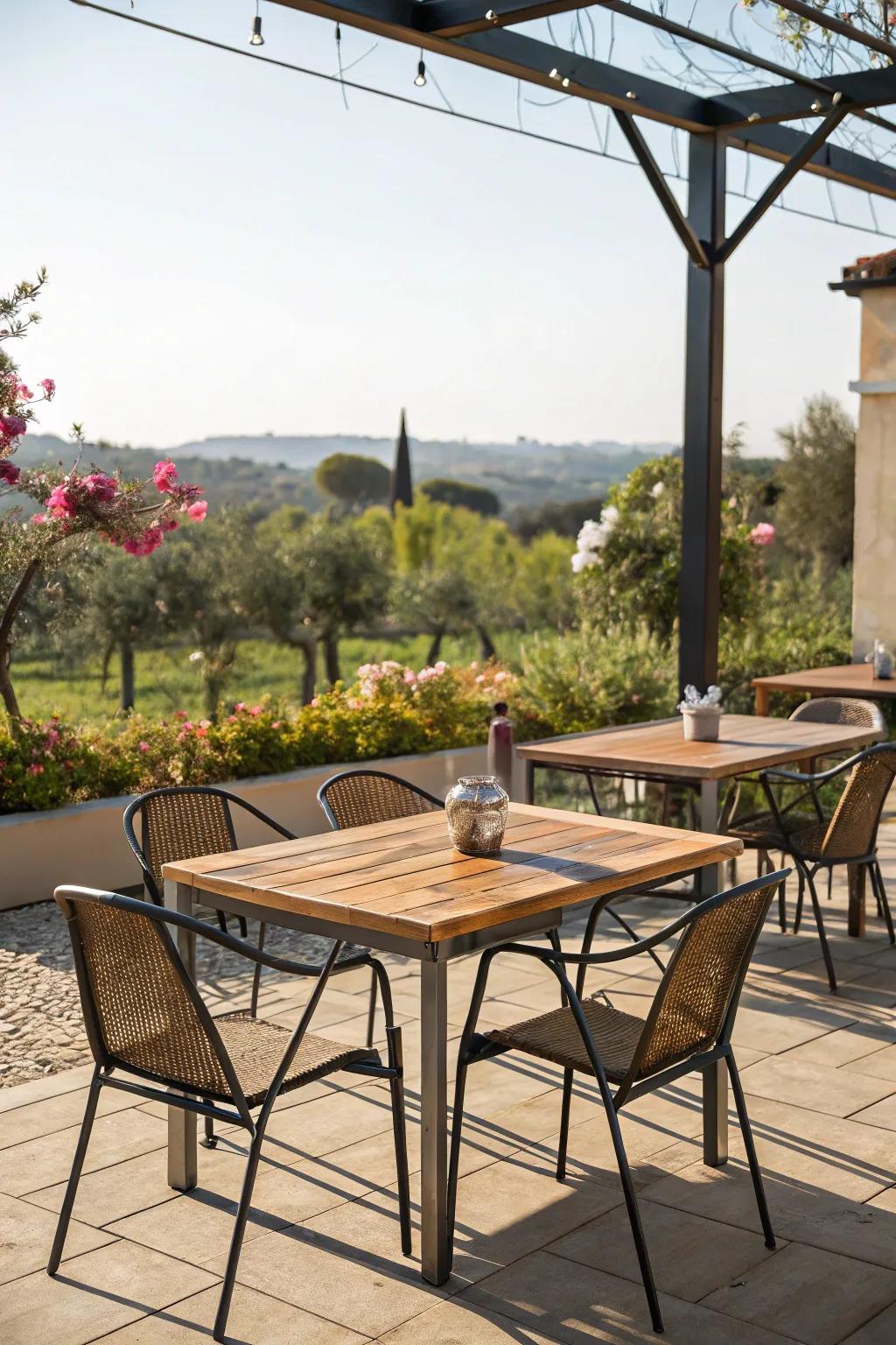 An outdoor dining set that combines durability with elegance.