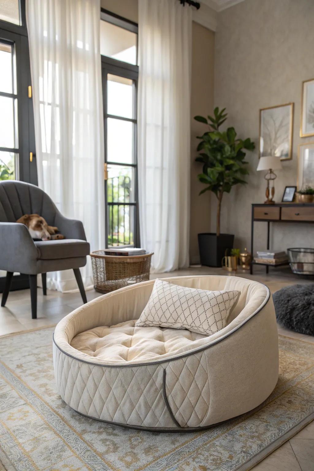 A cozy pet bed crafted from a repurposed mirror frame.