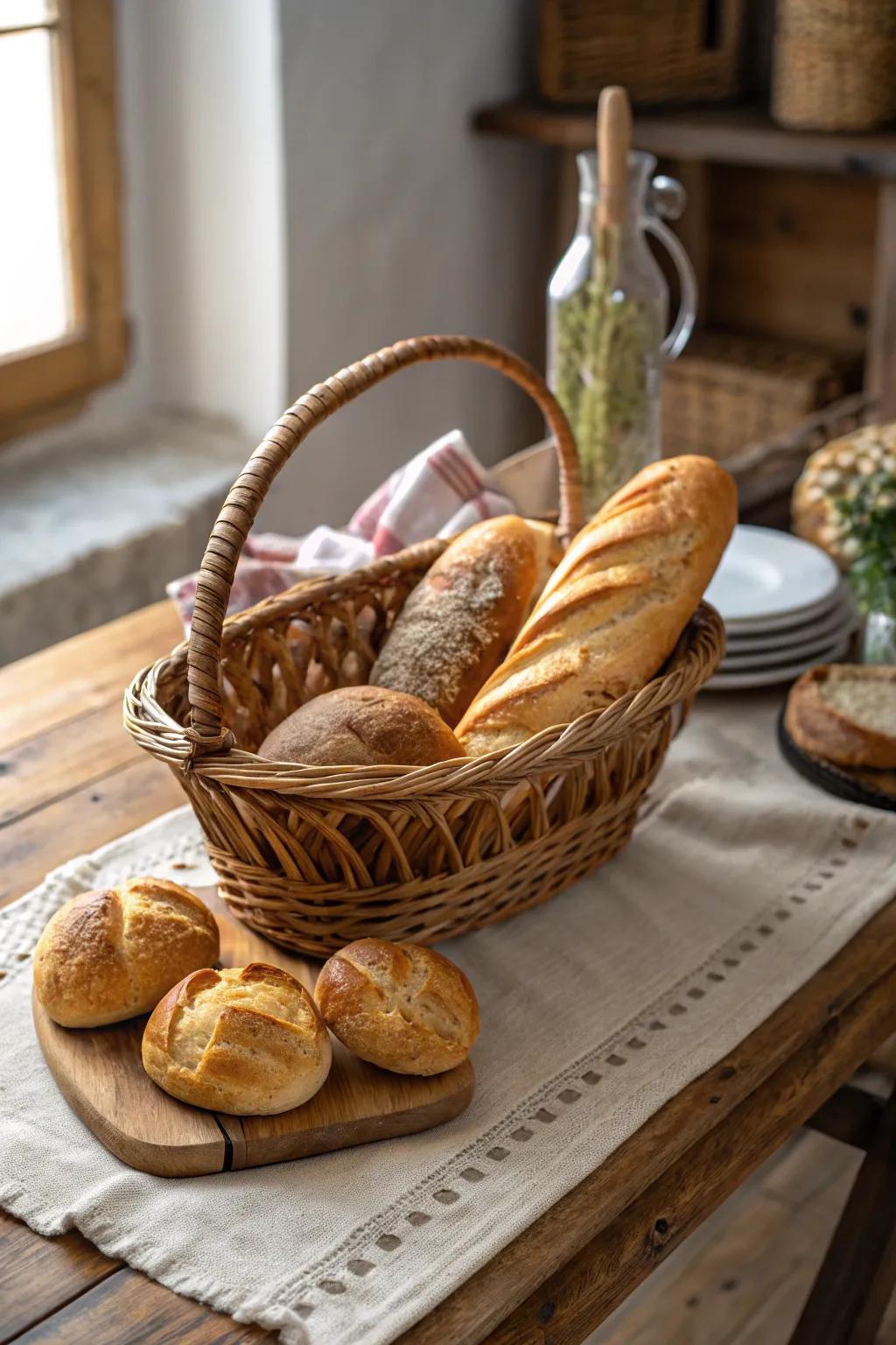 An artisanal bread basket is perfect for any kitchen.