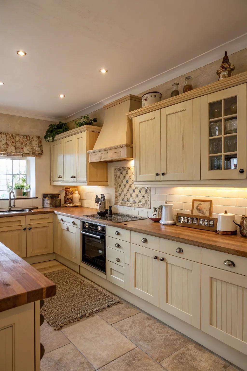 Understated beige cabinets provide a classic and warm look.