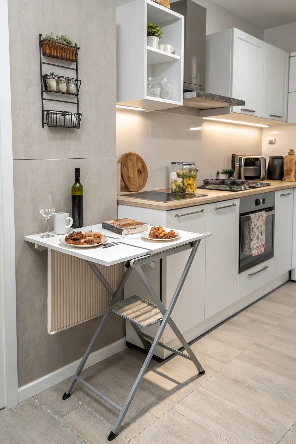 A foldable table that provides versatility in a compact kitchen.