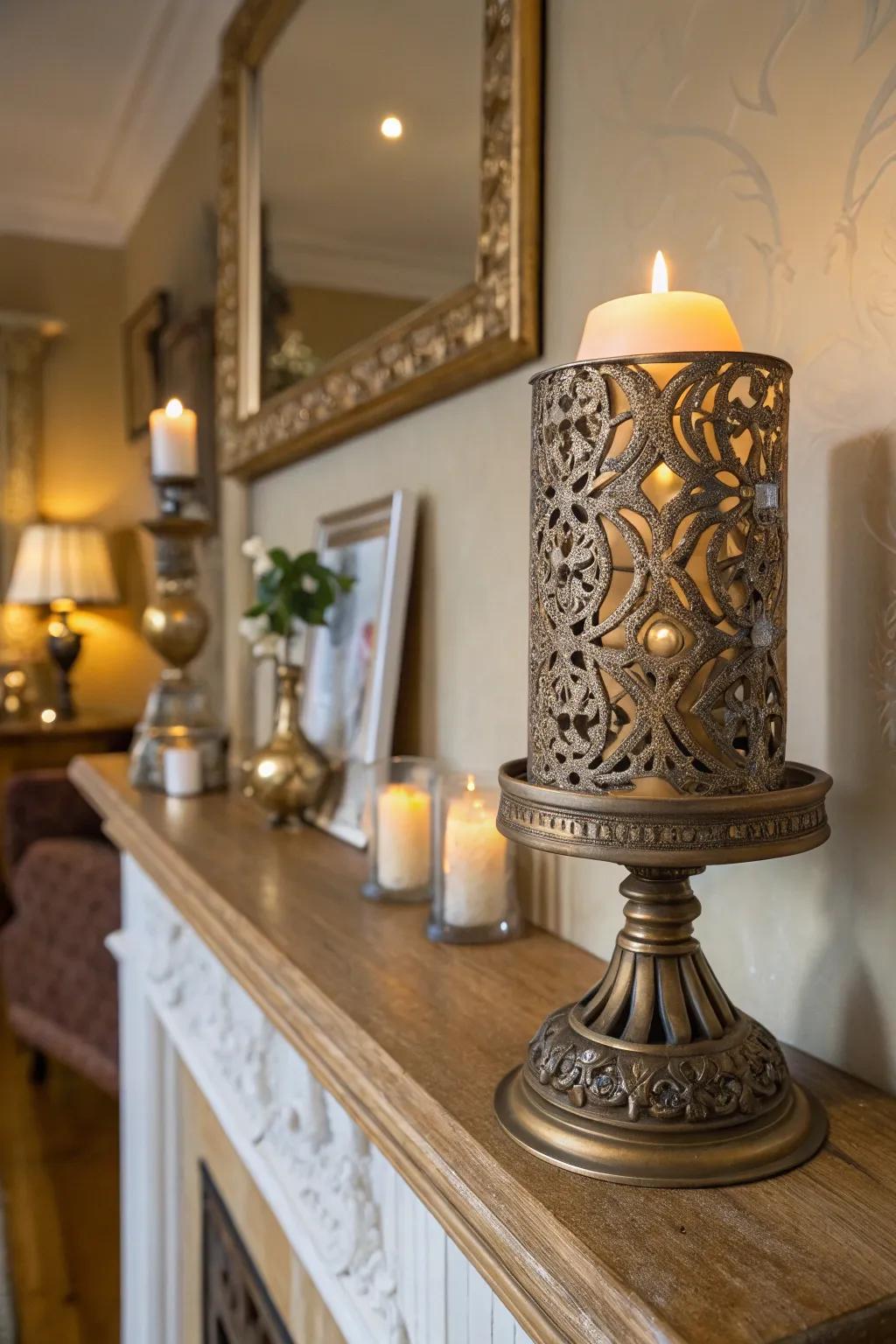 A decorative candle holder that adds ambiance and elegance.