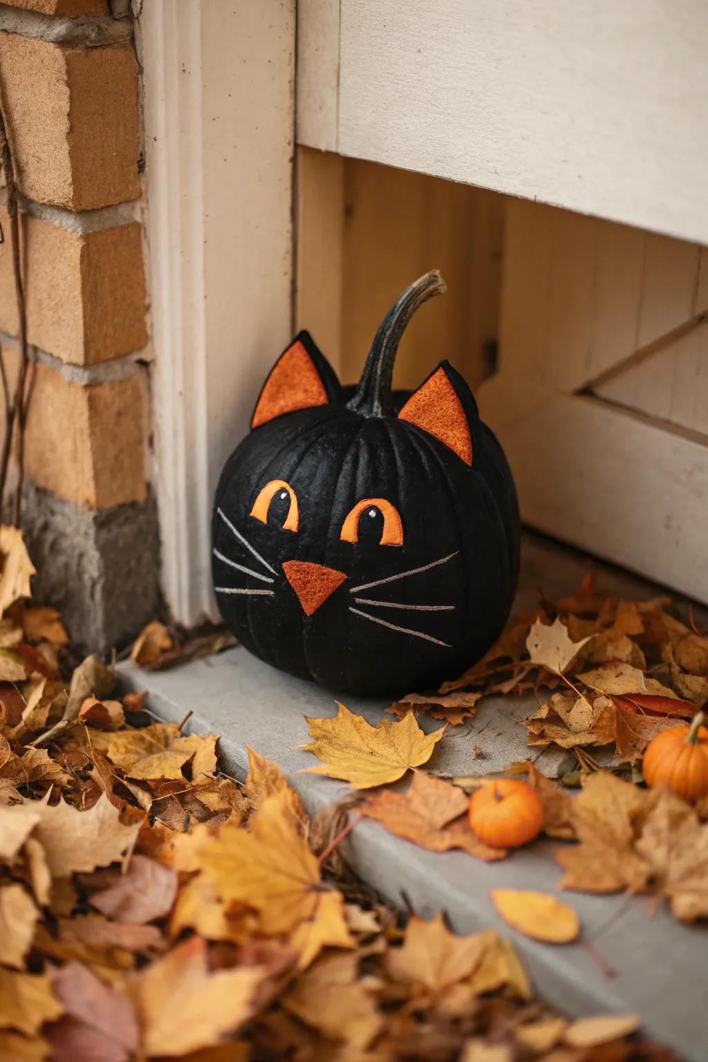 Purr-fect your fall decor with a charming cat-themed pumpkin.