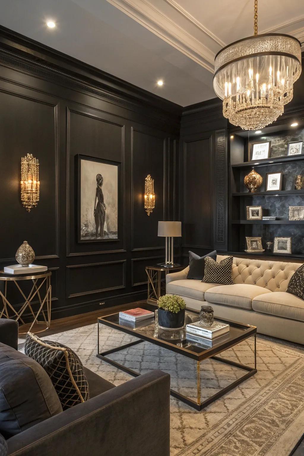 Sophisticated blacks offer drama and luxury, creating a statement in your living room.