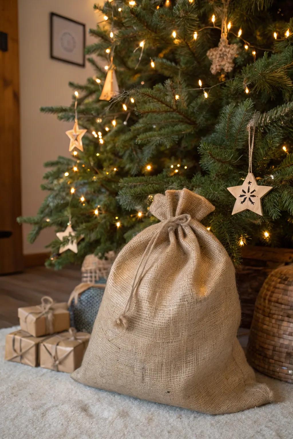 Burlap sacks offer a rustic and warm wrapping alternative.