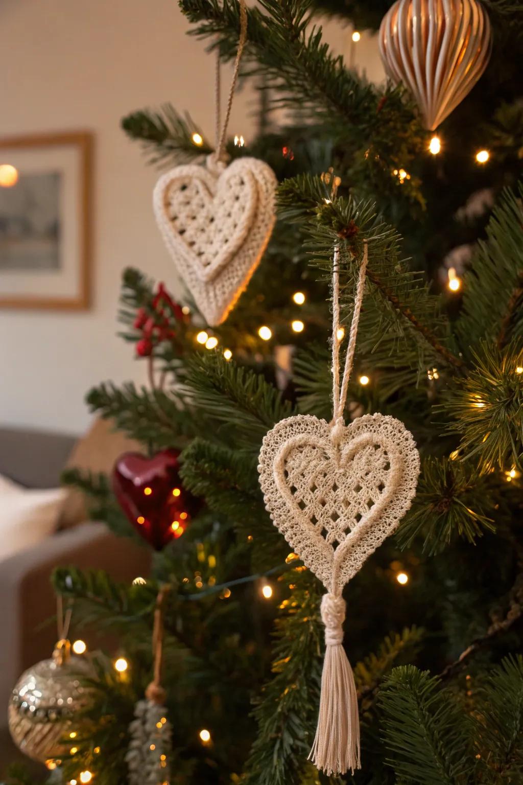 Share love with macrame heart ornaments.