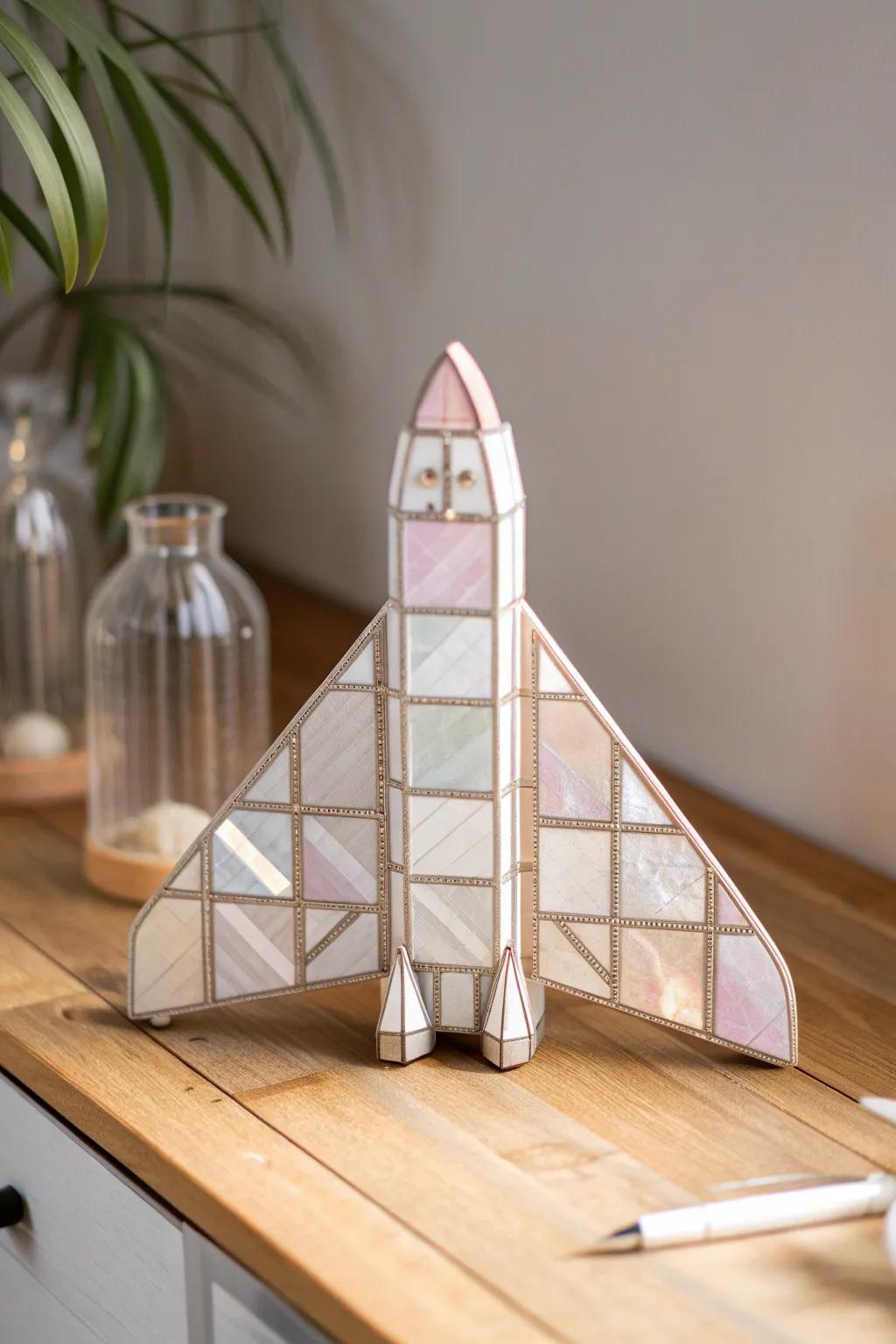 Elevate your creativity with this minimalist magnetic tile spaceship design.