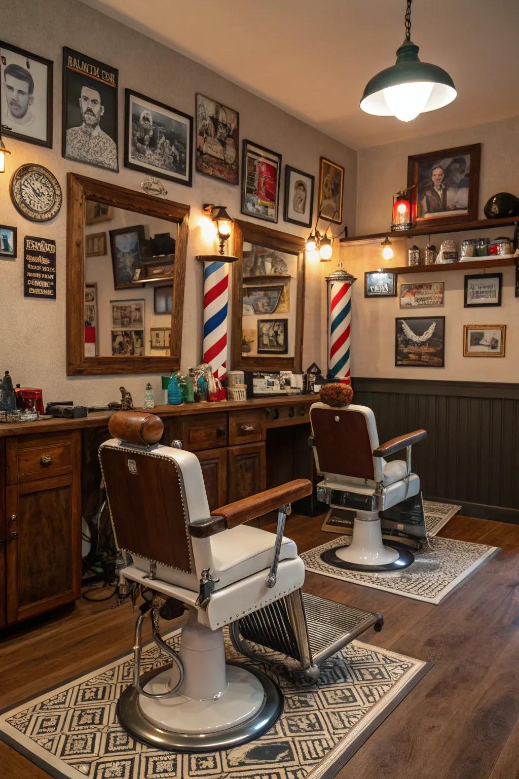 Step back in time with a man cave inspired by classic barbershops.