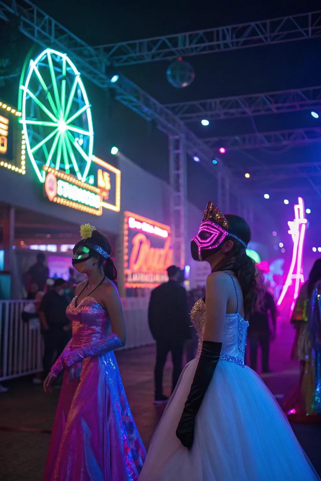 Illuminate your prom with a futuristic neon masquerade.