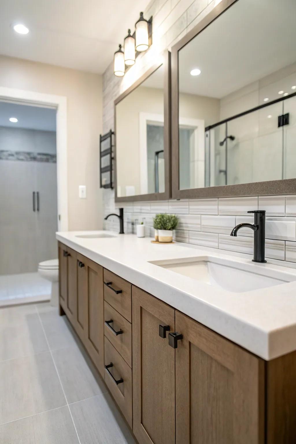 A minimalist bathroom with long-lasting, easy-to-clean materials.