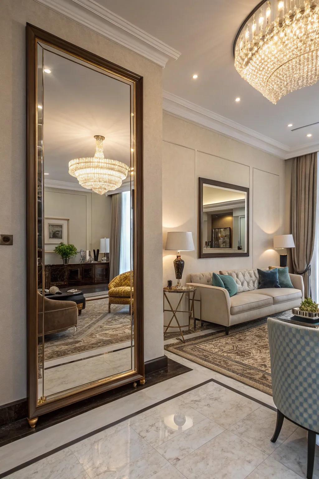 Oversized mirrors add drama and elegance.