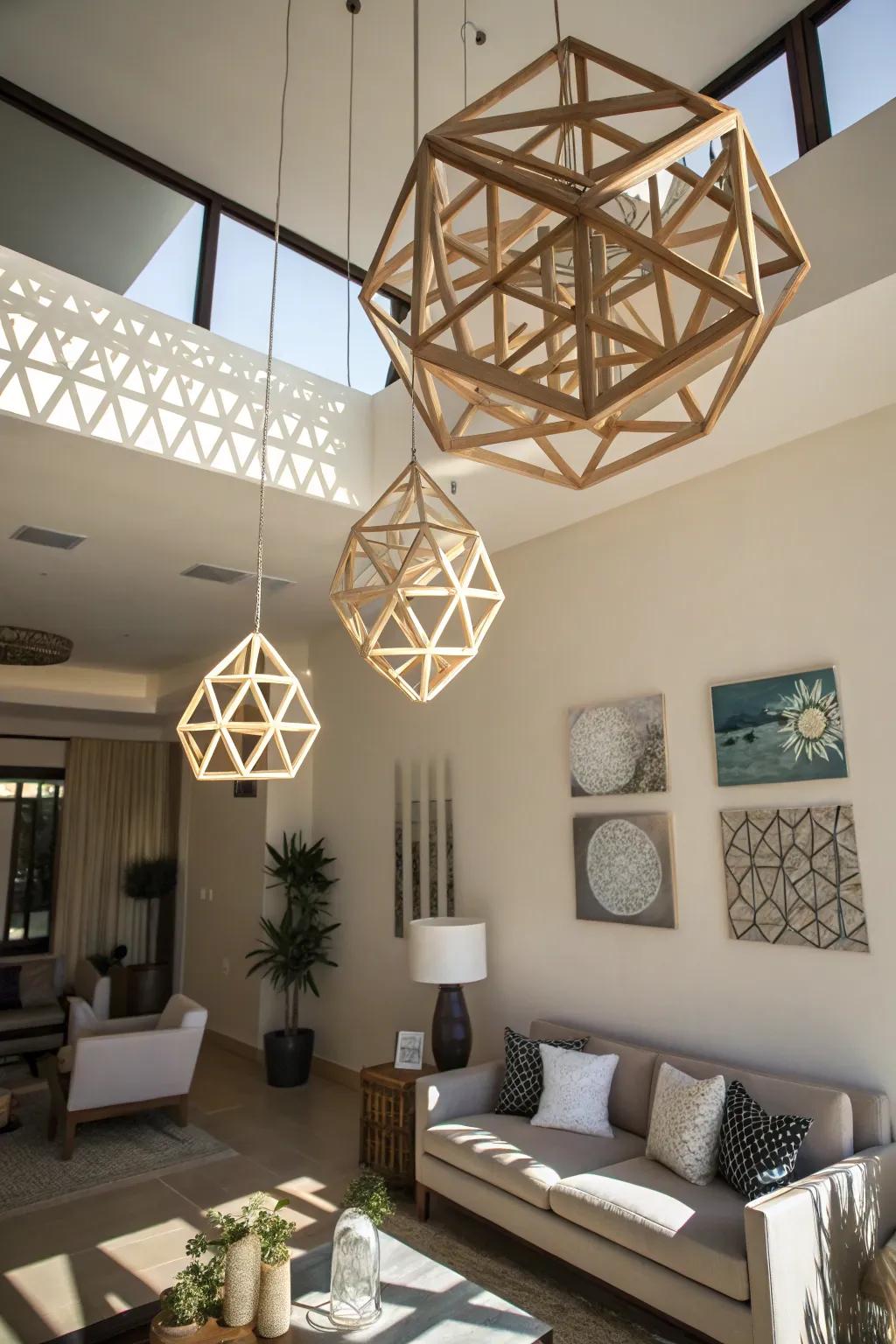 Add movement and interest with a geometric ceiling mobile.