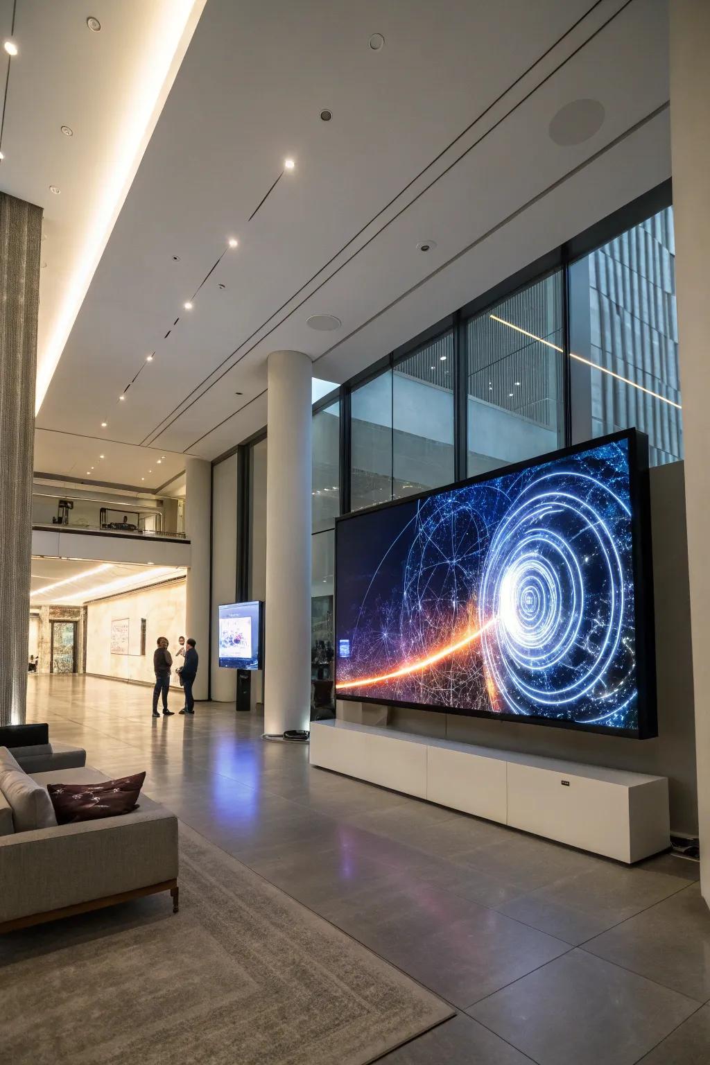 Animated digital art displays bring a modern edge to interiors.