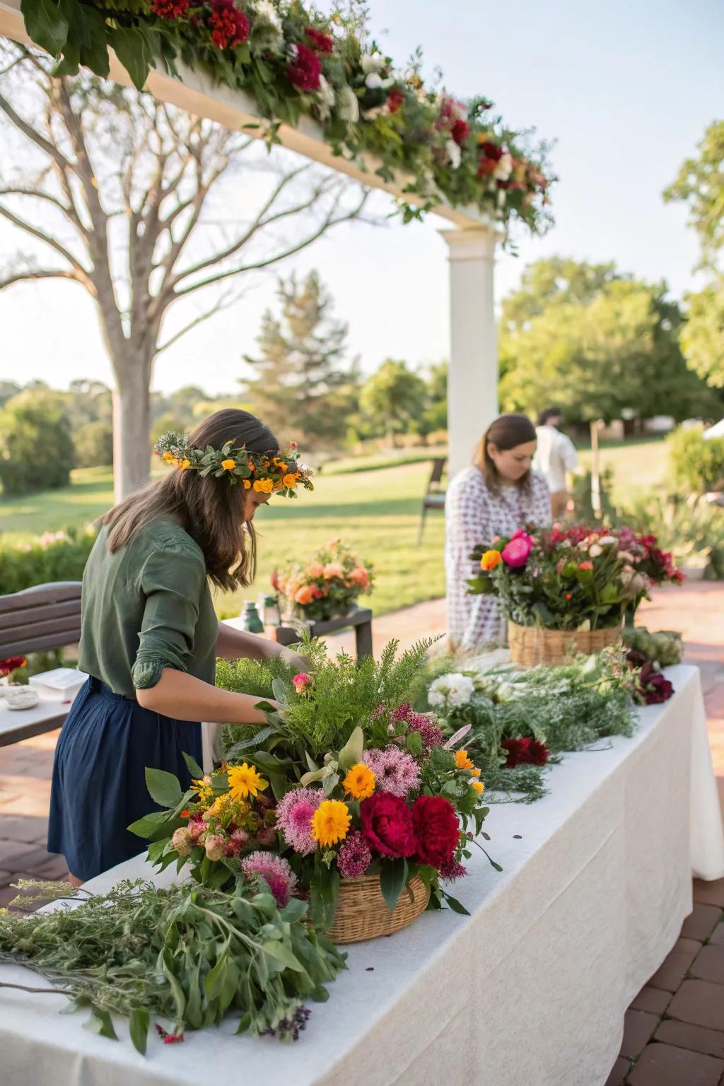 Craft beautiful flower crowns at a DIY station.