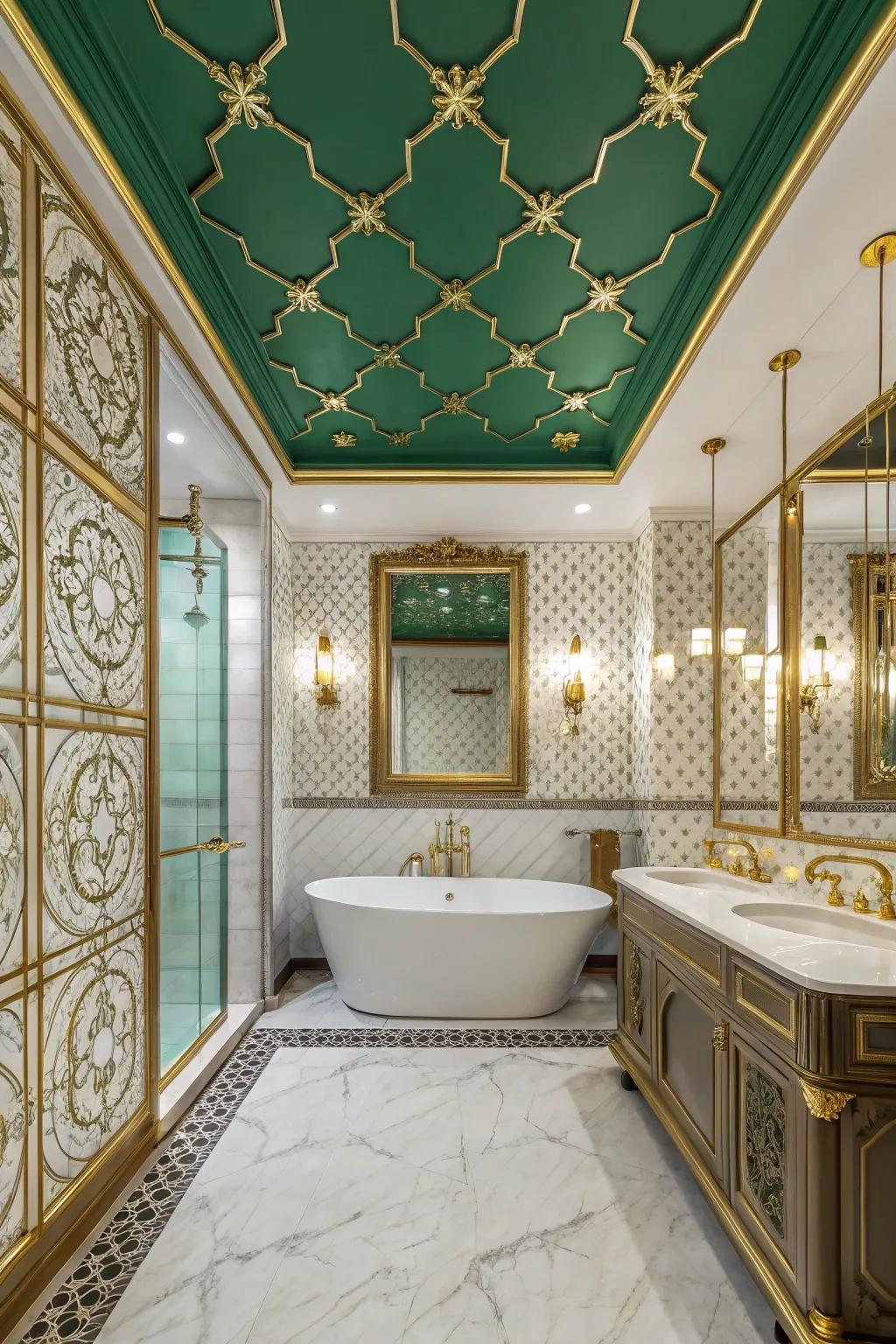 Jewel-toned ceilings can add a rich, luxurious feel to your bathroom.