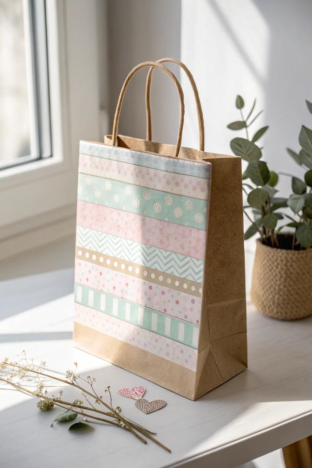 Transform plain paper bags into charming gifts with a splash of washi tape magic. 🎨✨ #DIYDelight #MinimalistBeauty