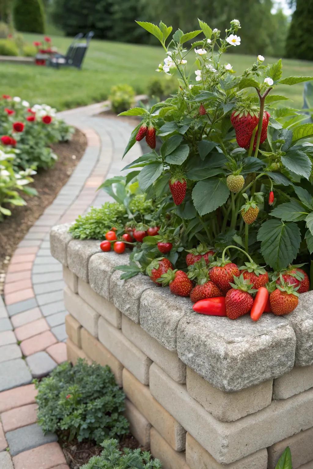 Edible plants in paver planters bring fresh produce to your doorstep.