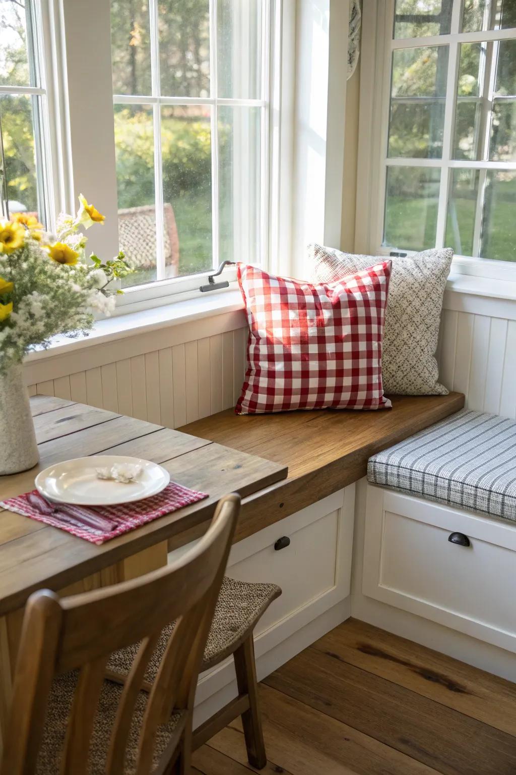 Gingham patterns add rustic charm.