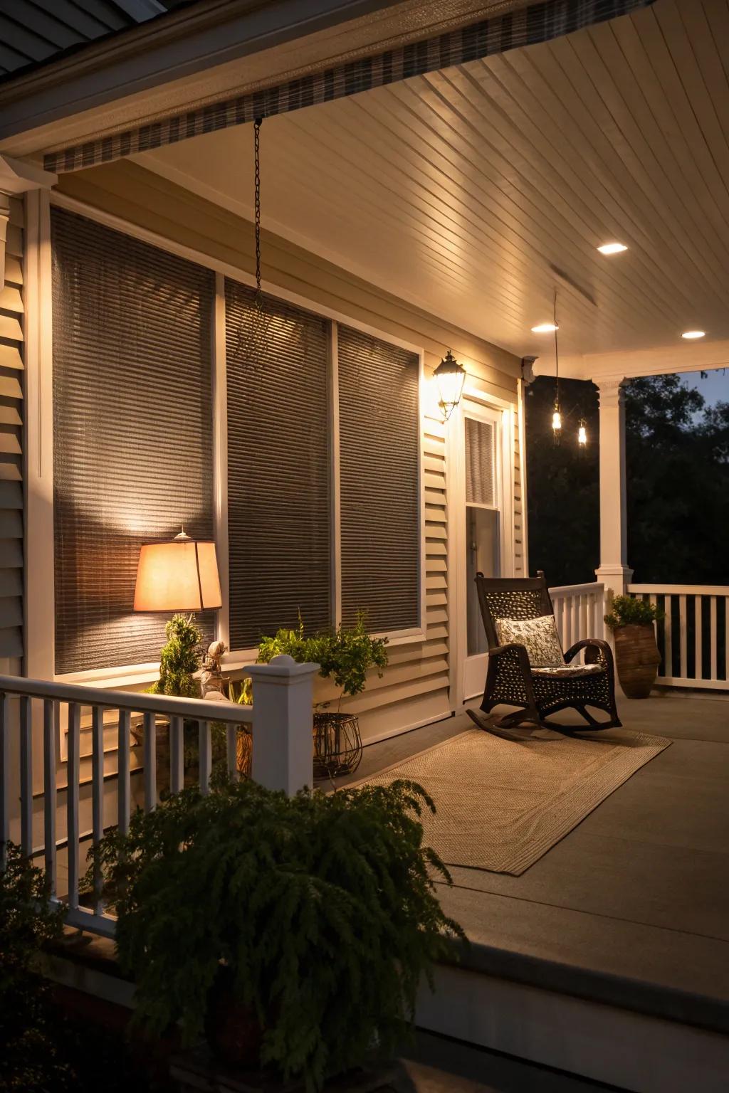 Blackout blinds offer complete privacy for your porch.