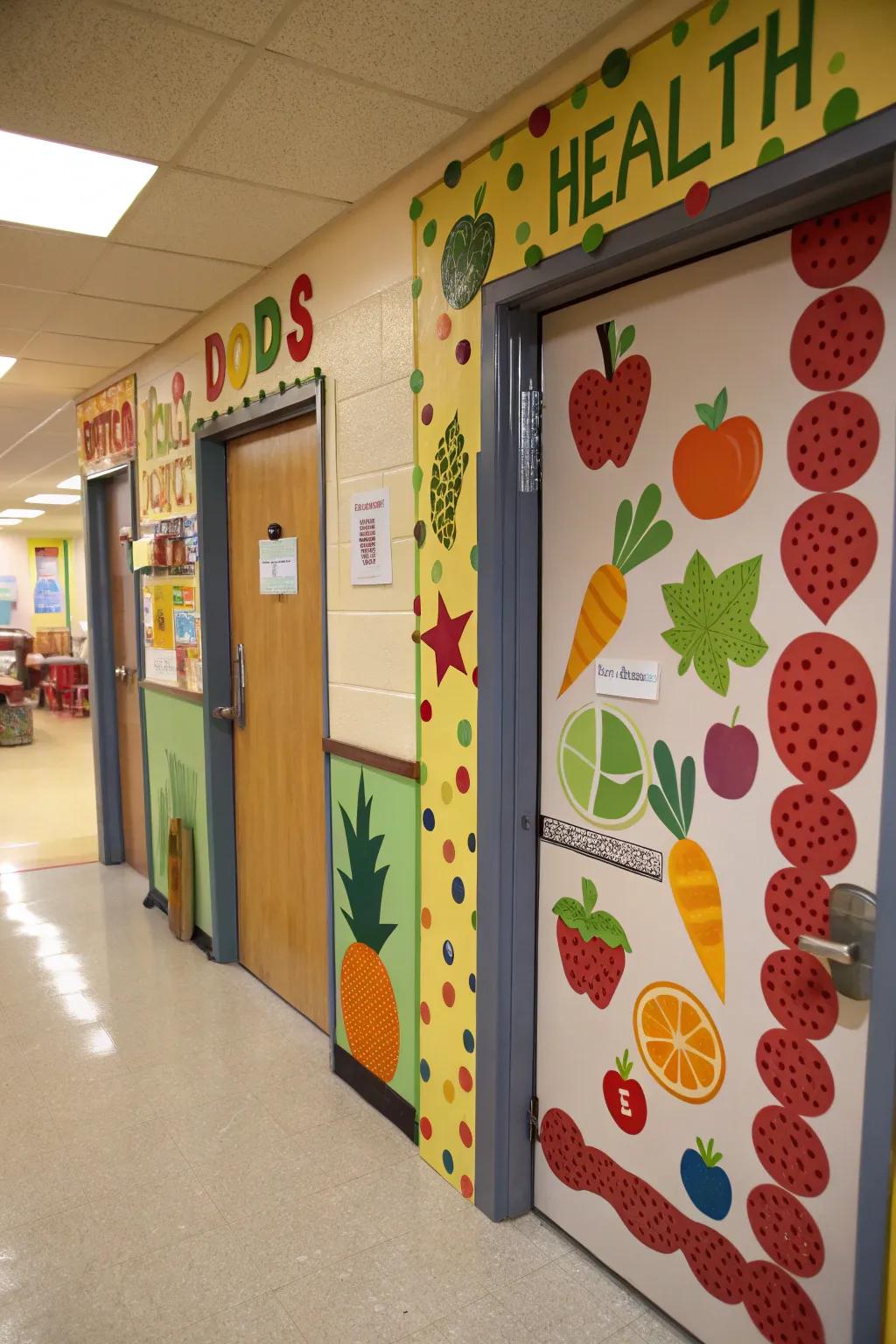 A health-themed door encourages healthy habits and choices.