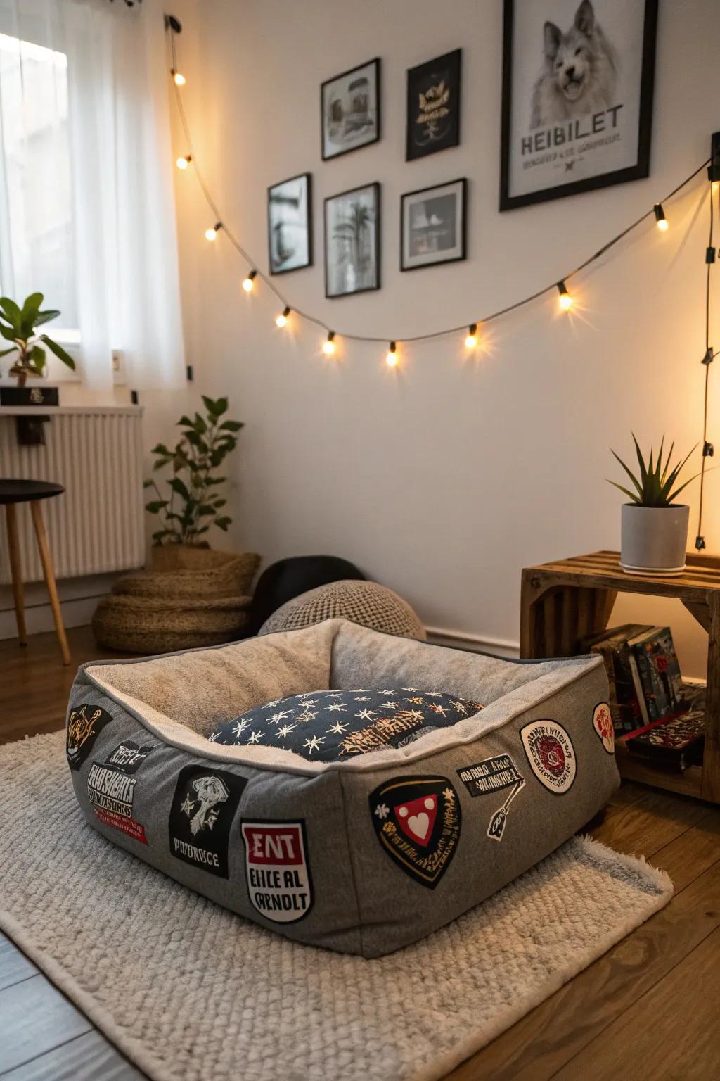 Treat your pet to a stylish snooze with a punk patch pet bed.