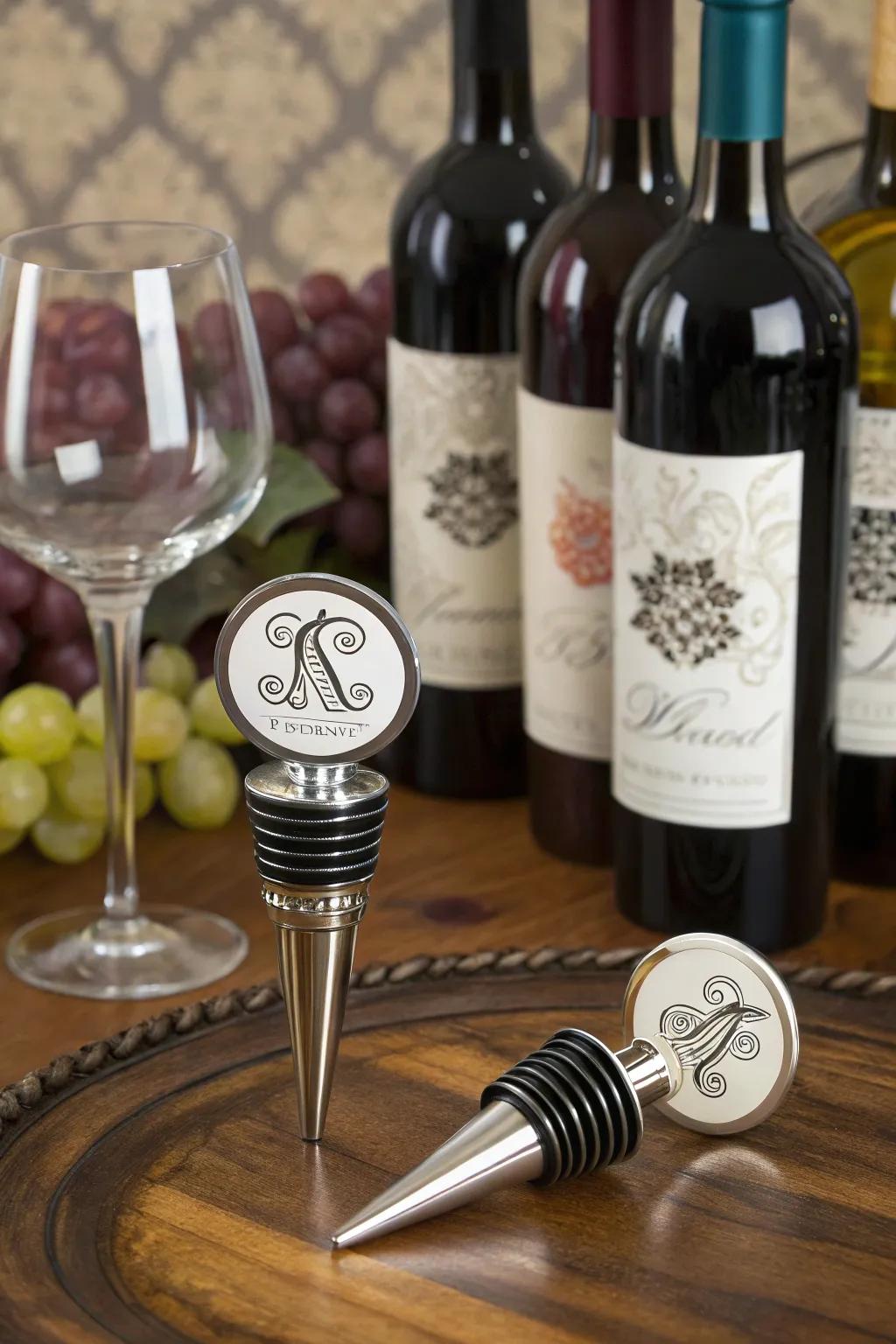 Personalized wine stoppers: a sophisticated favor for wine enthusiasts.