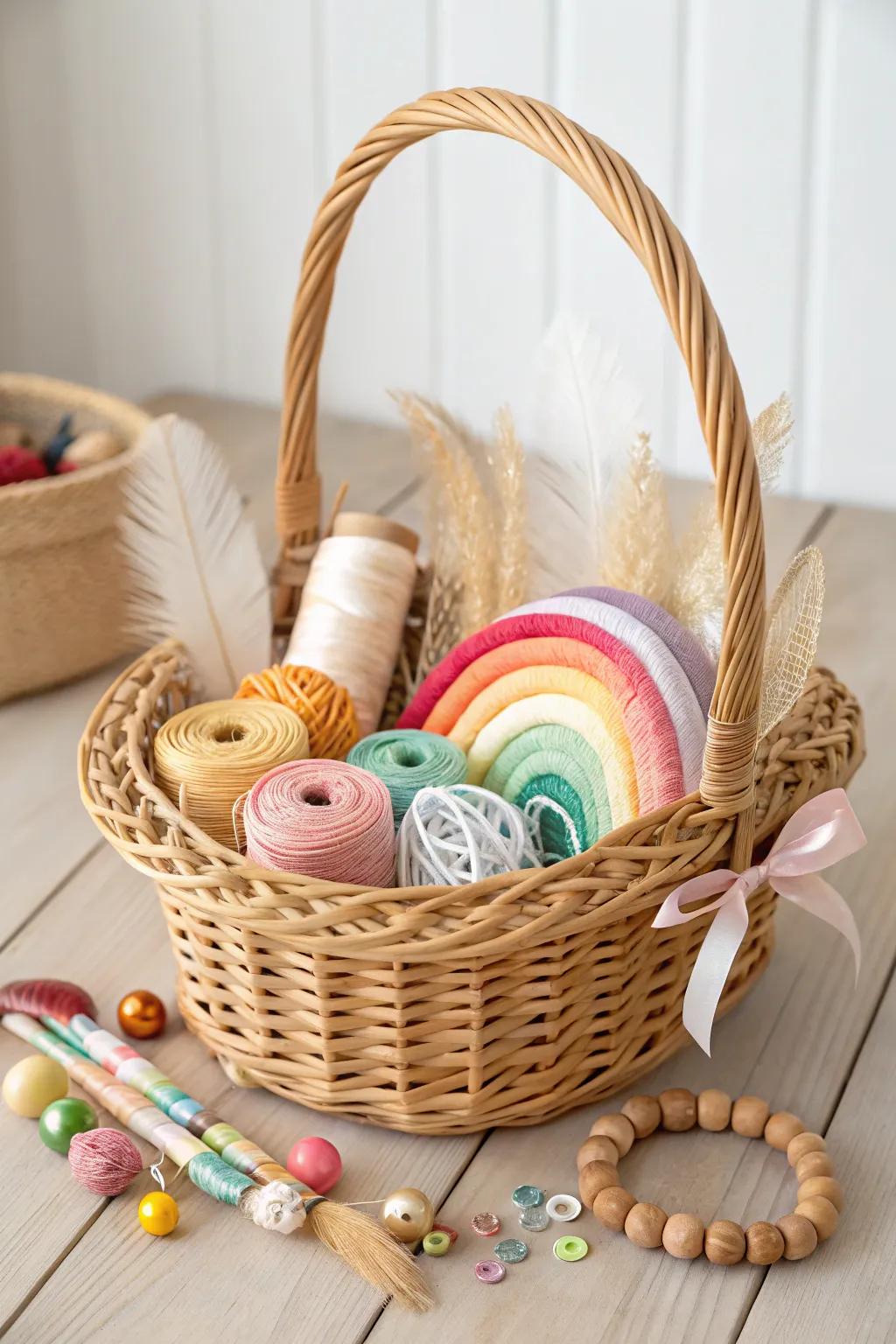 Unleash creativity with a rainbow of craft delights in a basket of pure Scandinavian charm.