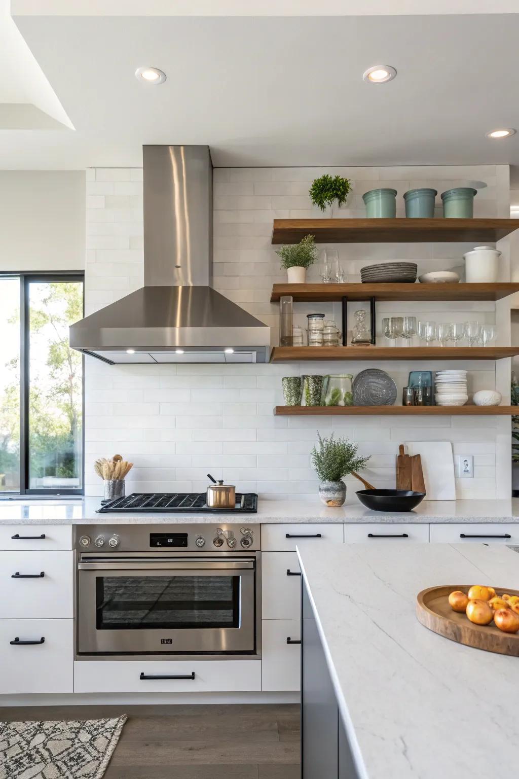 Built-in shelves around range hoods add functionality and personal style.