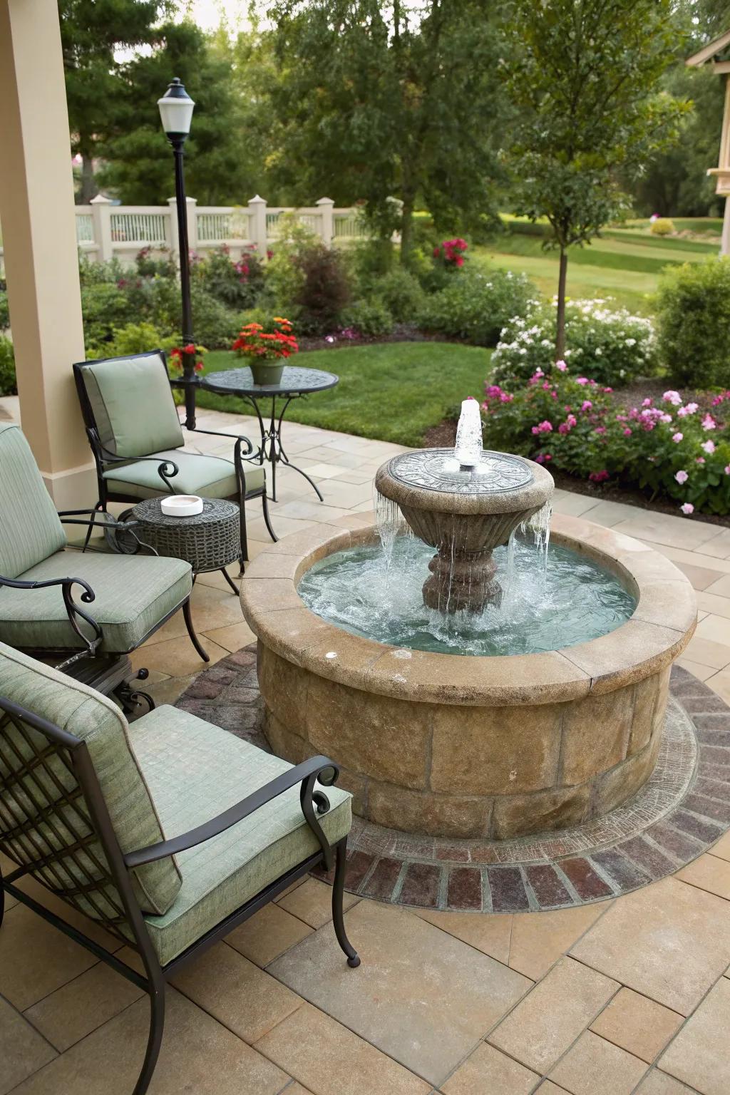 A compact fountain adds tranquility to small spaces.