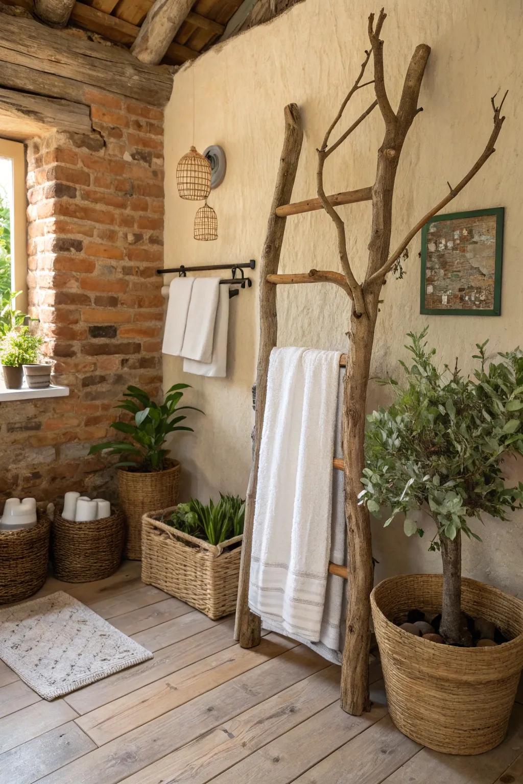 Bring the forest indoors with a tree branch towel rack.