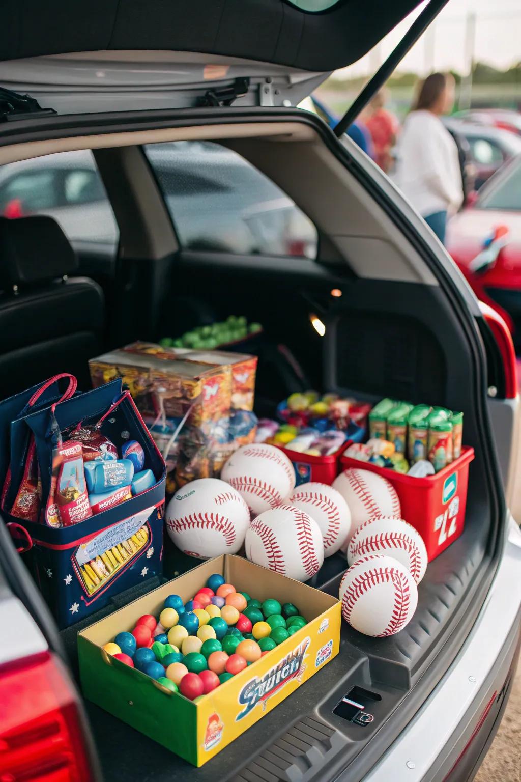 Baseball-themed prizes add a sweet finishing touch to your trunk or treat setup.