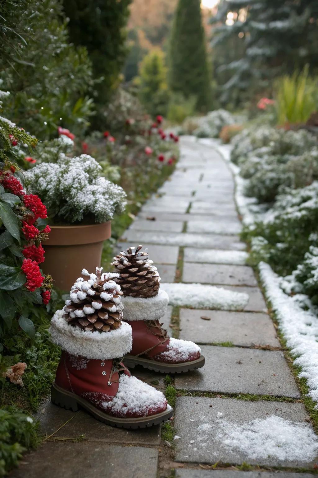 Add charm to your garden with festive Santa boots.