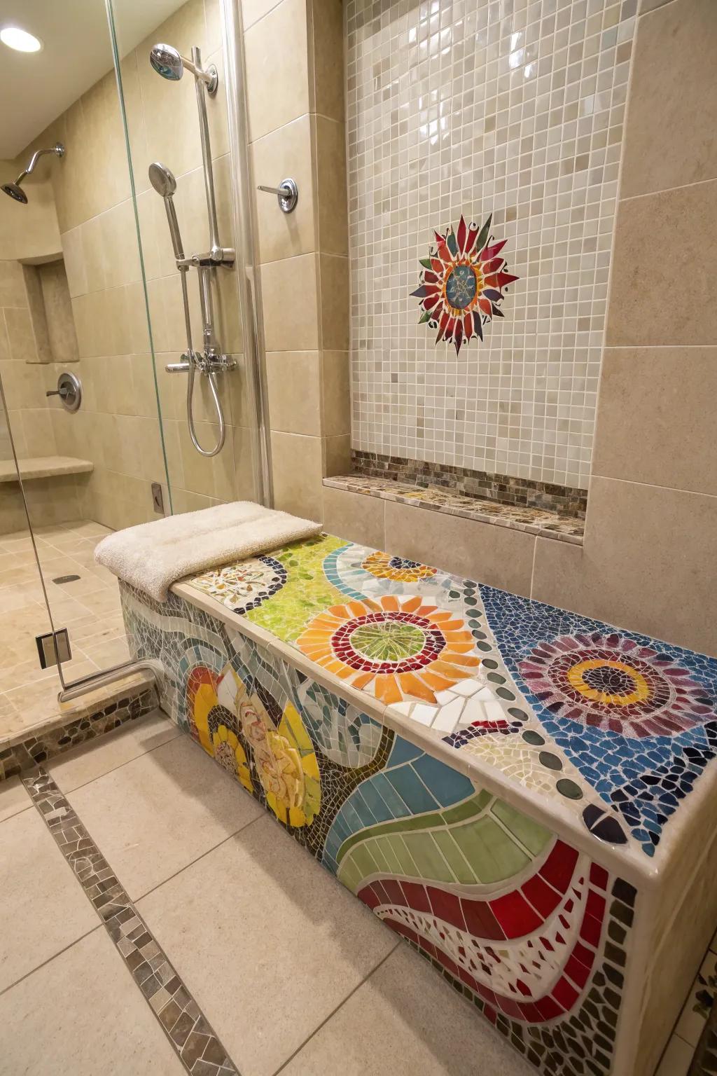 Mosaic benches add artistic flair and personalization.