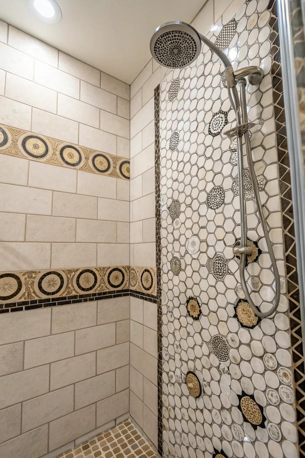 Mixing tile shapes adds a playful and dynamic touch.