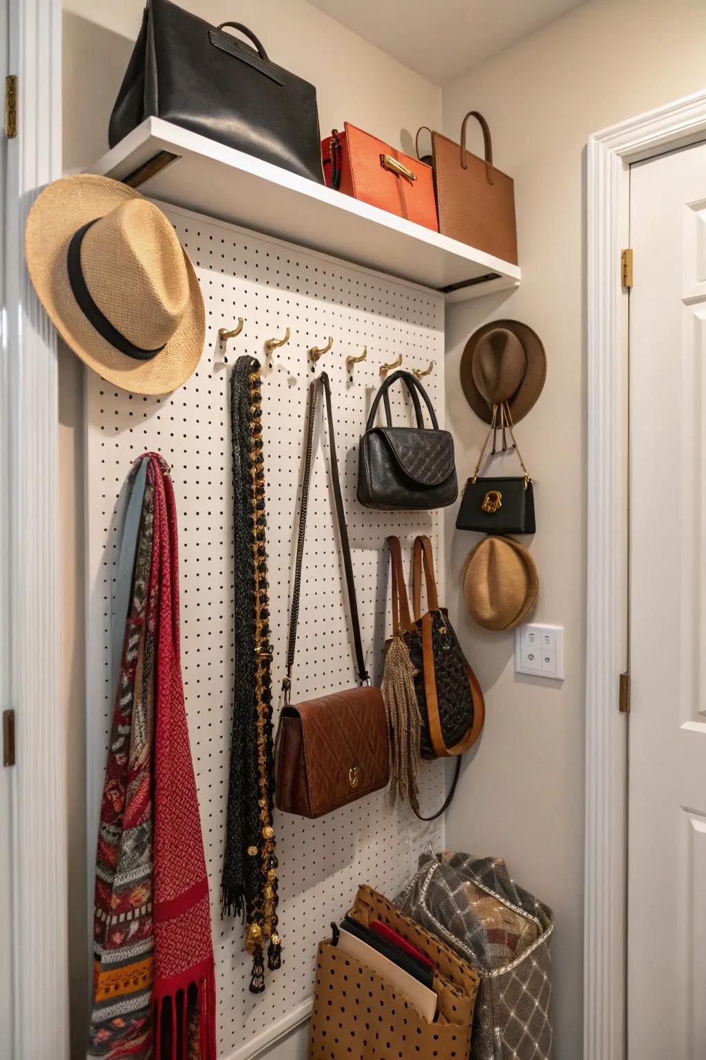 Pegboards provide customizable storage options for your closet.