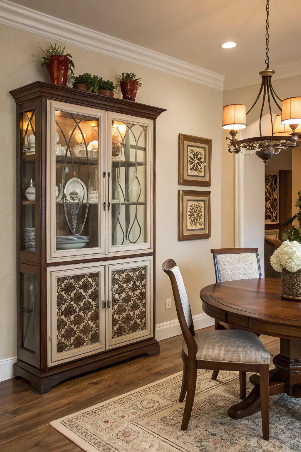 A sideboard offers storage and enhances dining functionality.