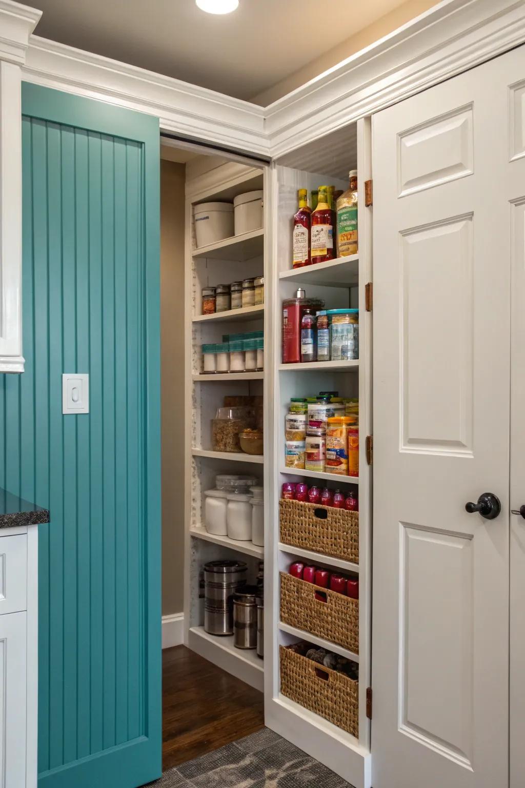 Beadboard adds a decorative touch to elevate pantry style.