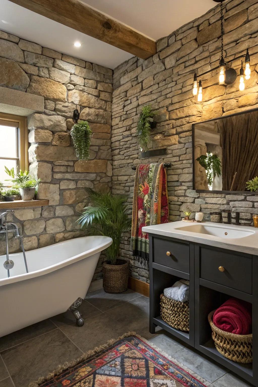 Eclectic charm with stacked stone and personalized touches.