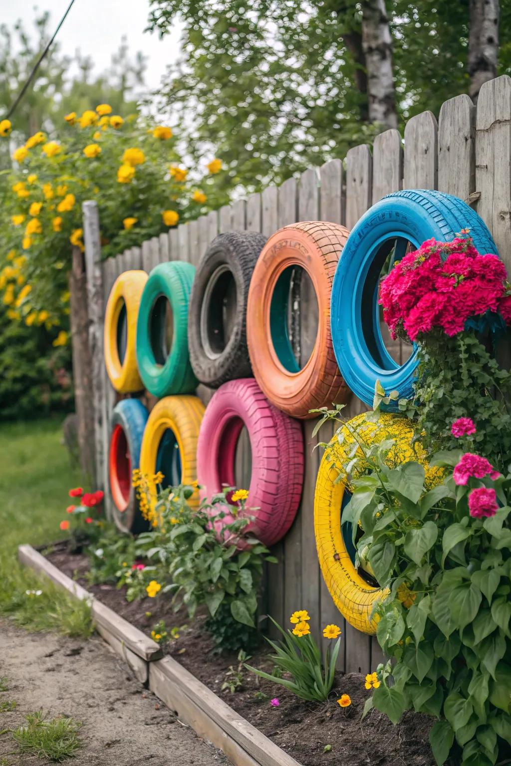 Add Color with Tire Fence Art