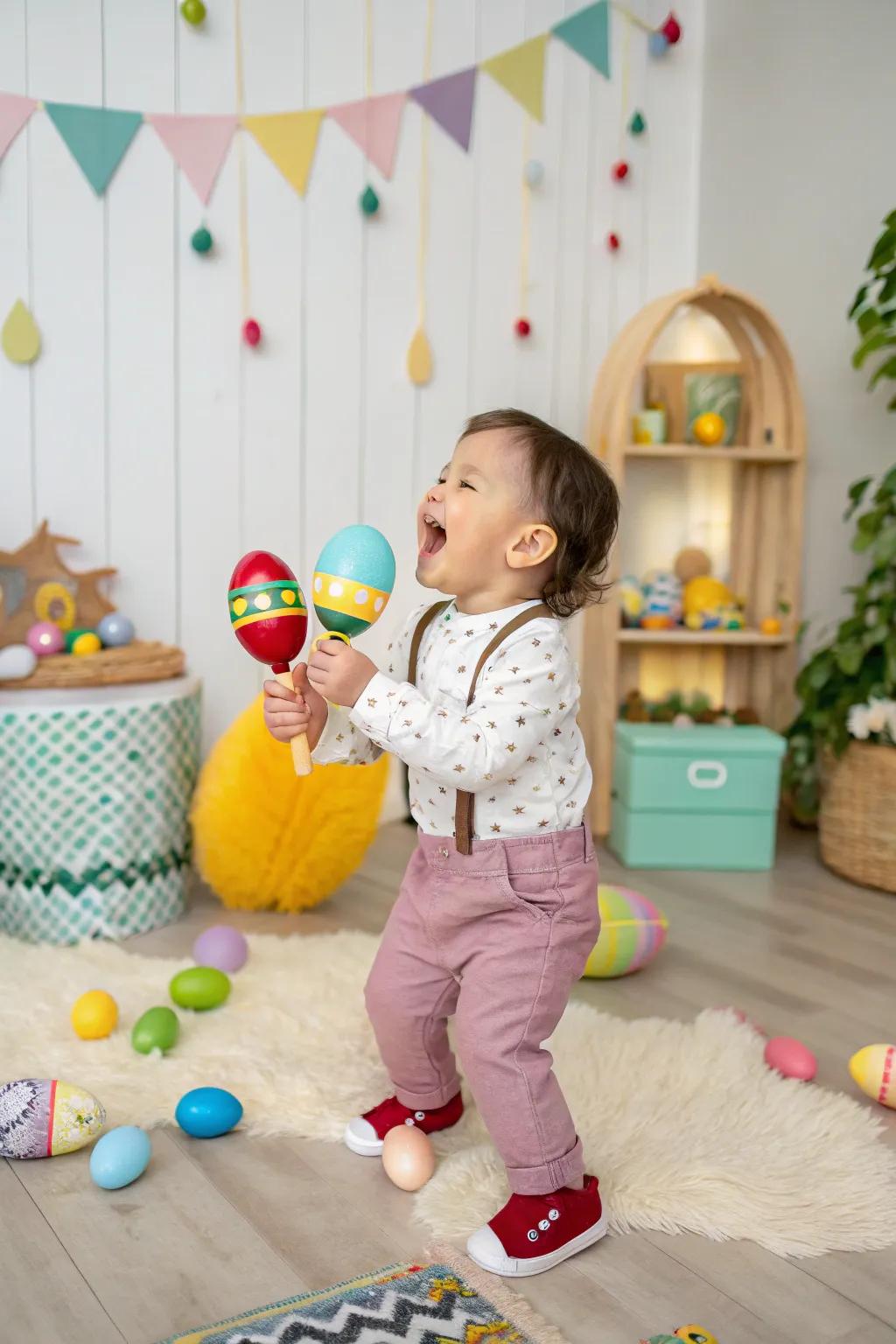 Making music with Easter egg maracas.